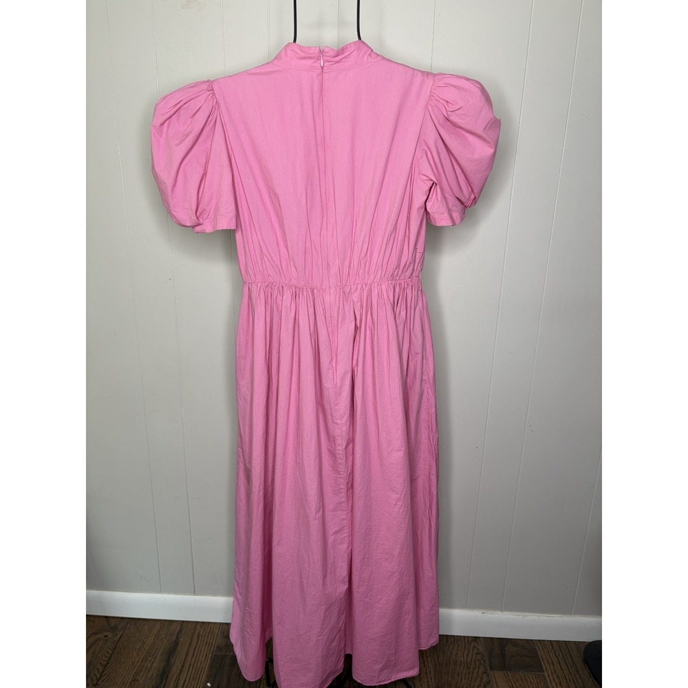 ARIAS NY Size 6 Pink Midi Dress Puff Sleeves‎ Gathered V Neck $795 Shower Baby - Picture 11 of 12